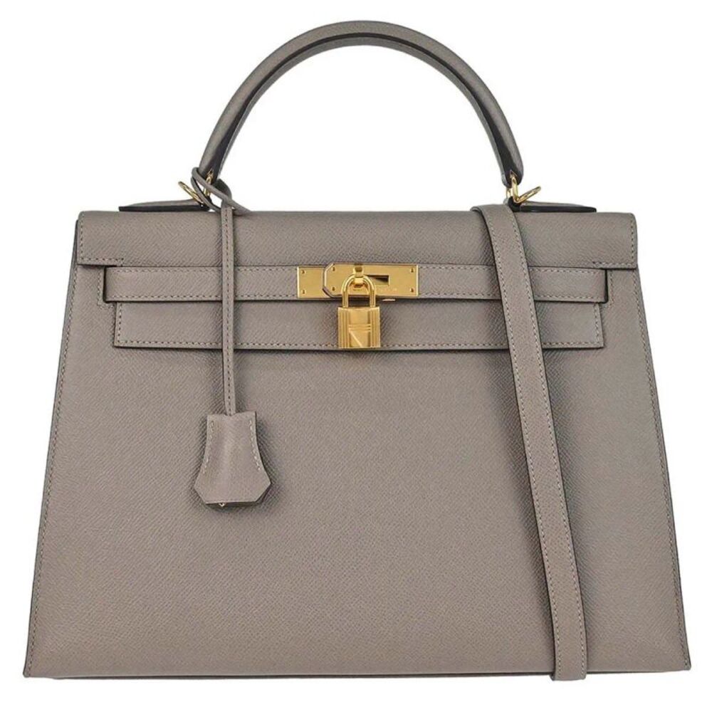 Hermes Kelly Grey Epsom With Gold Hardware Gray Leather Handbag